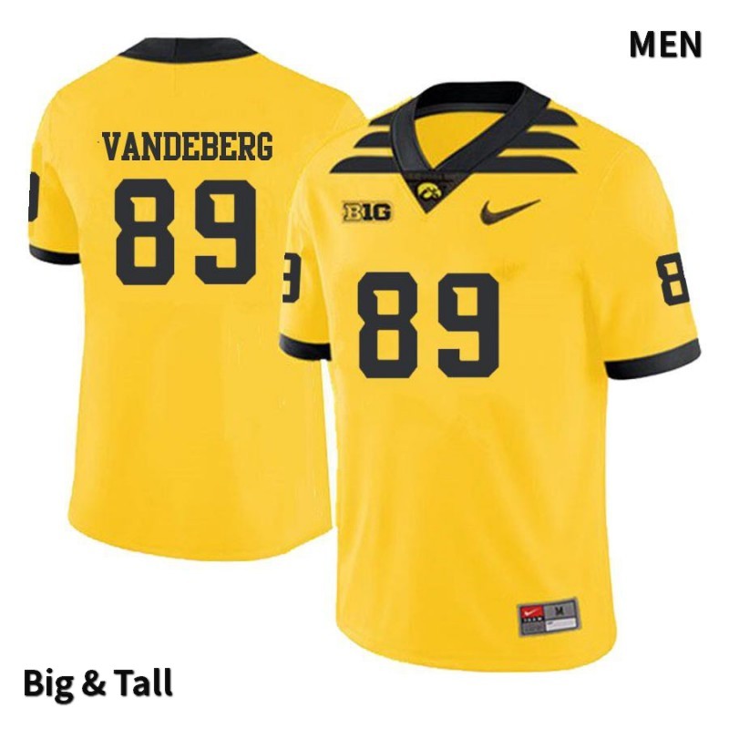 Men's Iowa Hawkeyes NCAA #89 Matt VandeBerg Yellow Authentic Nike Big & Tall Alumni Stitched College Football Jersey MA34K68AD